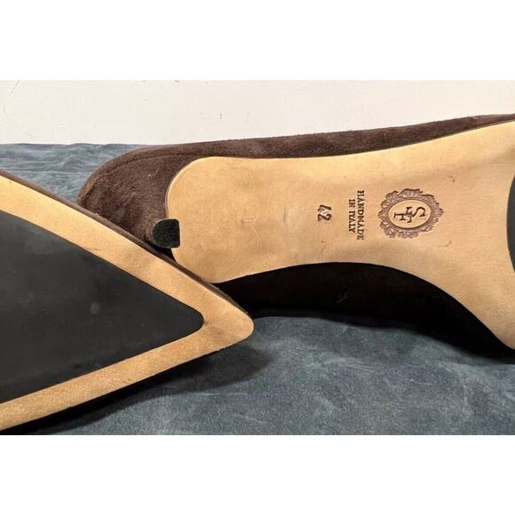 Sarah Flint Brown Suede & Snakeskin Bow Heel Pumps Size 11 US / 42 EUR - Picture 8 of 9